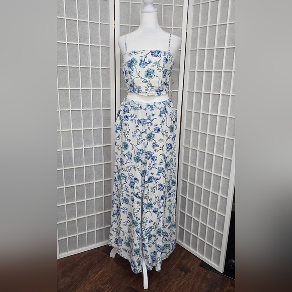 midnight sky Pants - #16.Midnight Sky Blue and White floral Pant Set